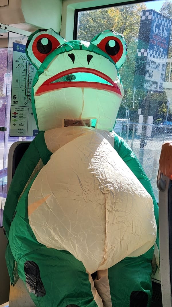 Portland Frog on the Streetcar